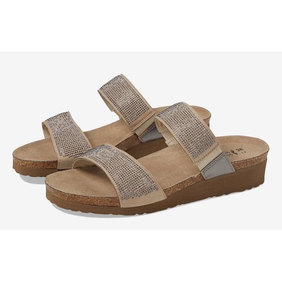 NAOT Bianca Rivets Leather Slide Cork Wedges/Sandals Gray/Silver Size 40 US 9 - Picture 1 of 11